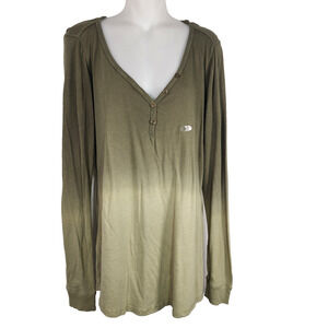 Maurices Womens Hooded Henley Shirt Ombre Olive Green Knit Long Sleeve Light XL